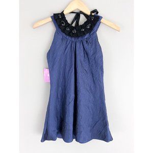 Plum Pudding Navy Blue Black Satin Holiday Special Occasion Sleeveless Dress NEW